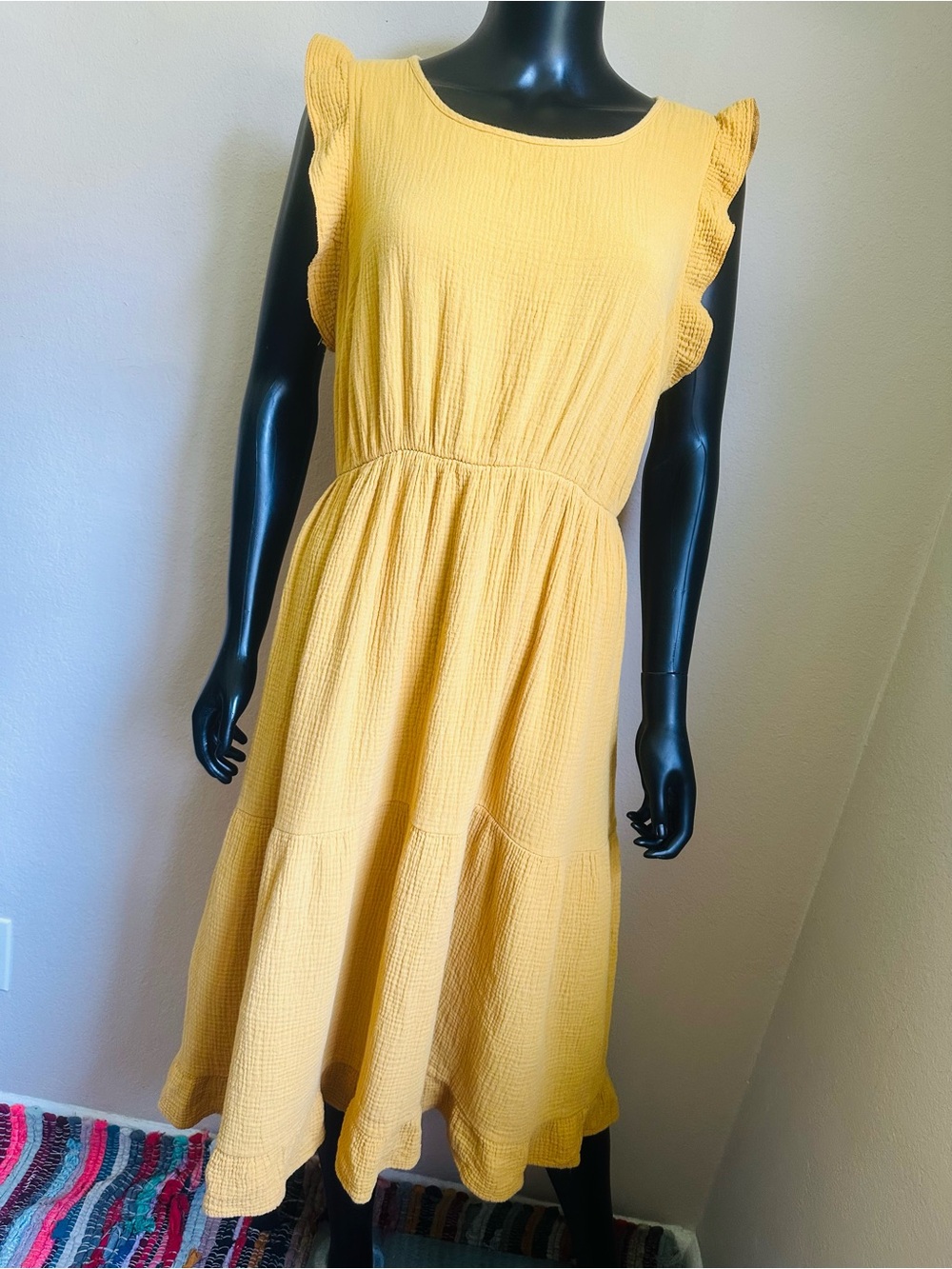 Indigo Rose Sleeveless Mustard Tiered Midi Dress